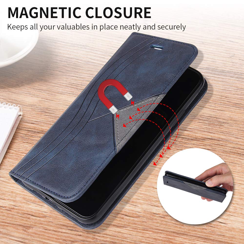 OKZone Cover per Huawei Y7 2019/Y7 Prime 2019, Custodia Flip Pelle PU Premium Portafoglio Magnetica Libro con Slot Schede, Slim Silicone TPU Bumper Wallet Supporto Case Antiurto Cover (Blu