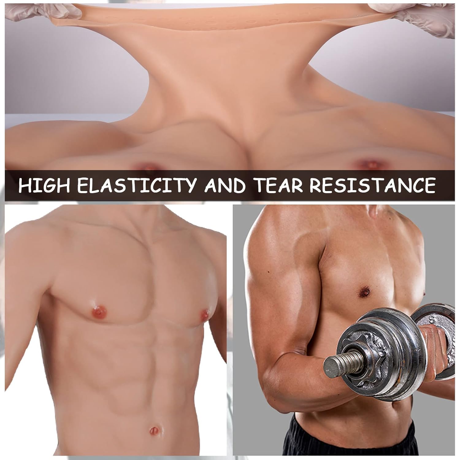 Silicone High Collar Fake Muscle Suit Artificial Male Chest Muscle Vest with Arms Enhancer for Halloween Costume