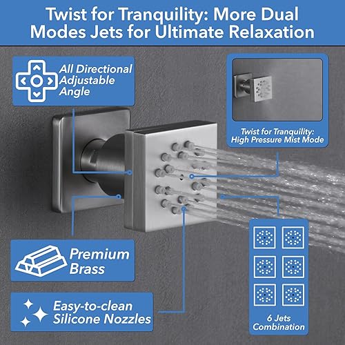 Miniatura 3 de VANFOXLE Juego de grifo de ducha de níquel cepillado, grifo de ducha desviador de botón con 2 en 1 de mano, cabezal de ducha de 10 pulgadas con 6