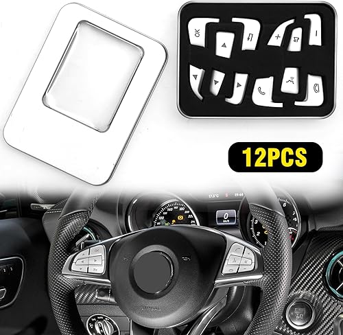 Miniatura 4 de Mercedes Benz - Fundas para botón de volante, 12 unidades, ABS cromados, adhesivos para A B, GLA, CLA, GLS, GLE CLS, SL Class