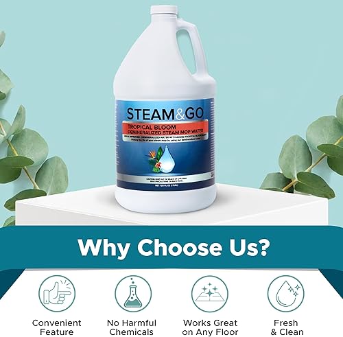 Miniatura 2 de Steam and Go Agua desmineralizada, aroma de floración tropical, solución de limpieza para trapeador de vapor, solución limpiadora de pisos y más,