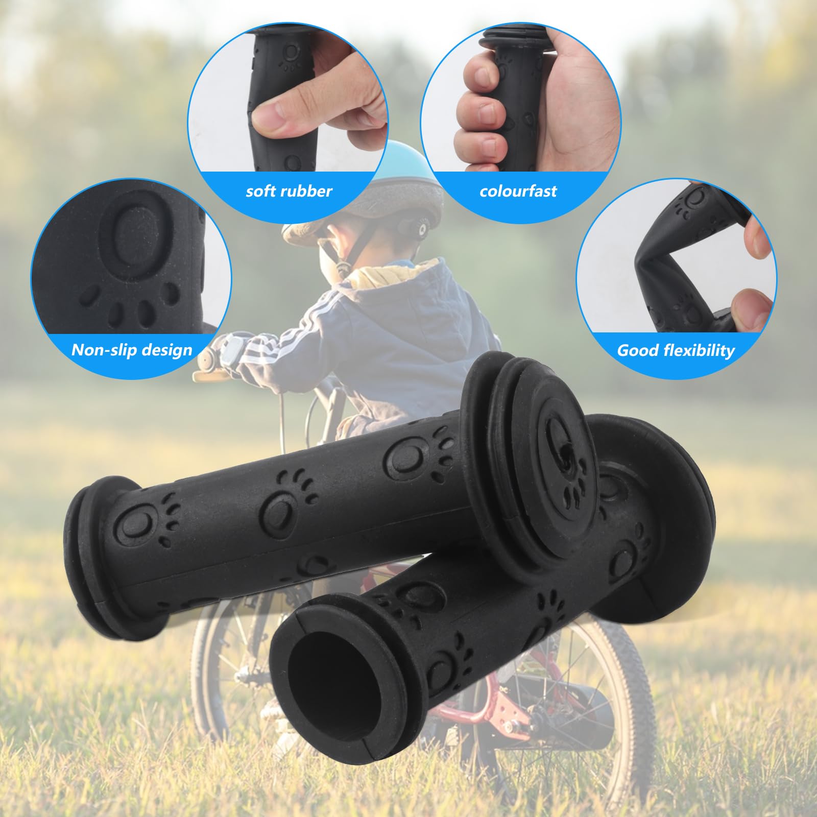 URAQT Fietshandgrepen, 1 paar Kinderfietshandgrepen, Antislip Kinderfietsgrepen 22 mm Stuurgrepen stootbescherming, Rubberen Handvatten voor Scooters Driewielers Kinderloopfiets Kinderfiets, zwart