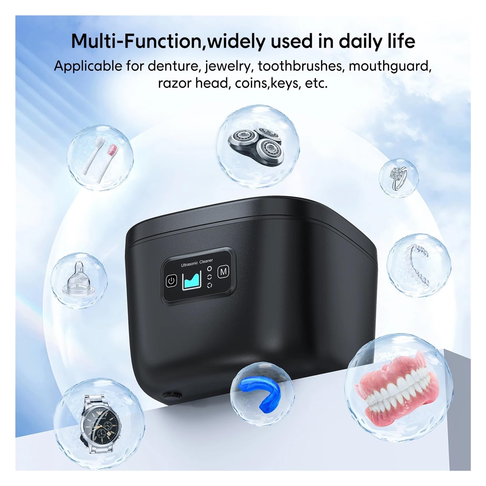 Ultrasonic Cleaning Machine Multi-function 42000h High Frequency Denture Cleaning Watch Jewelry Glasses Automatic Cleaner(White)