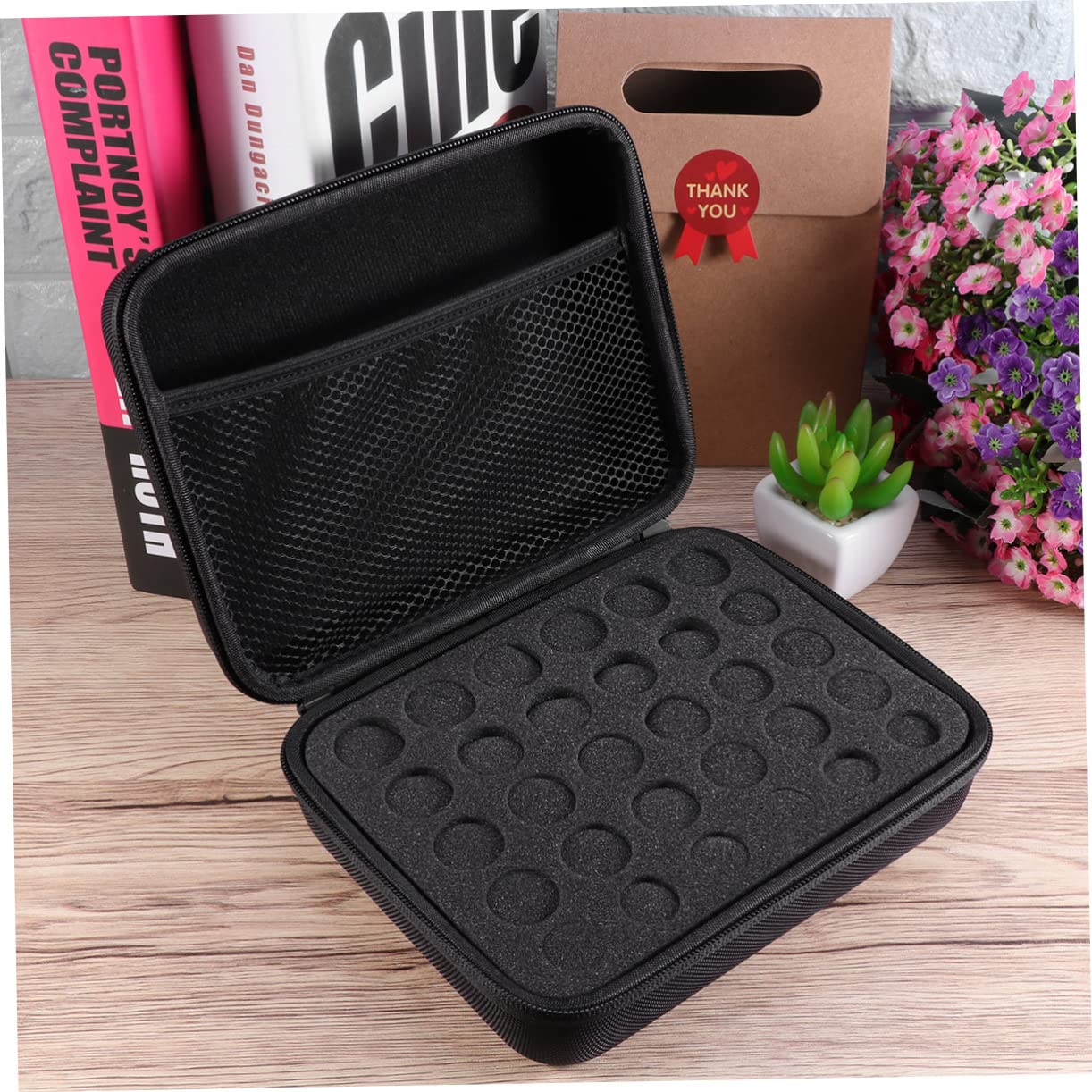 VICASKY 1Pc Slot Essential Oils Storage Case Eva Hard Shell with Shockproof Bag for Bottles Portable Travel Organizer for Aromatherapy Roller Bottles Black