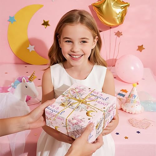 Vista 432 de WRAPAHOLIC Papel de regalo reversible, mini rollo, 17 pulgadas x 33 pies, adorable diseño de gato y azul sólido para cumpleaños, vacaciones