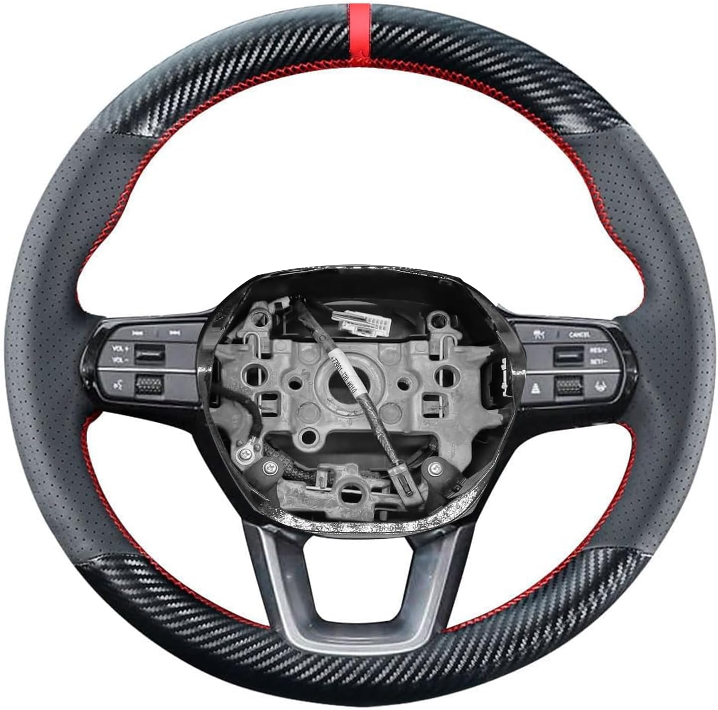 Carbon Fiber Steering Wheel Cover for Honda Civic 11th Gen 2022 2023 2024 2025 2026 / for Honda Accord 11 Gen 2023 2004 2025 15 inches Custom Fit Hand Stitched OEM DIY Interior Accessories