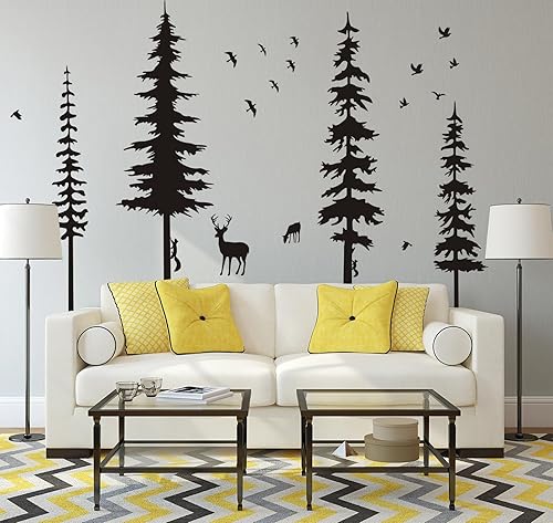 Miniatura 2 de Calcomanías de pared de pino, calcomanías de vinilo de bosque con calcomanías de pared de animales, ardillas y ciervos, decoración de guardería
