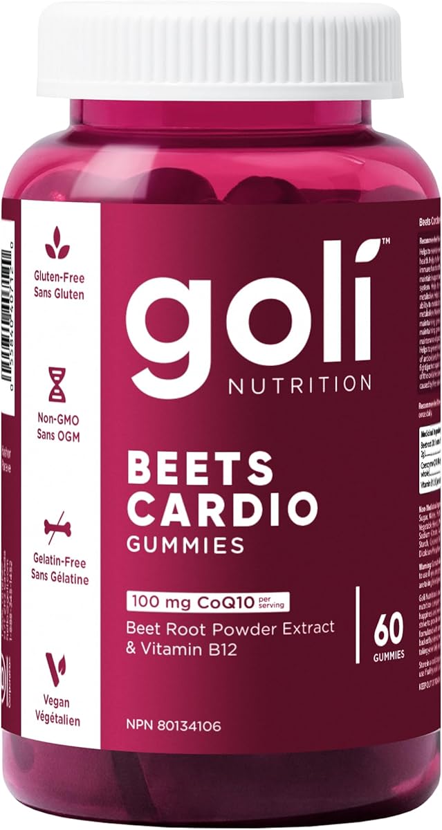 Goli Goli Beets Cardio & B12 Gummies | Heart & Energy Support | CoQ10, Beet Root Extract & Vitamin B12 | Vegan, Plant-Based, Non-GMO, Gluten-Free & Gelatin-Free | 60 Count
