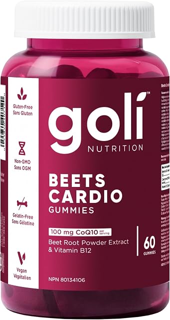 Goli Beets Cardio & B12 Gummies | Heart & Energy Support | CoQ10, Beet Root Extract & Vitamin B12 | Vegan, Plant-Based, Non-GMO, Gluten-Free & Gelatin-Free | 60 Count