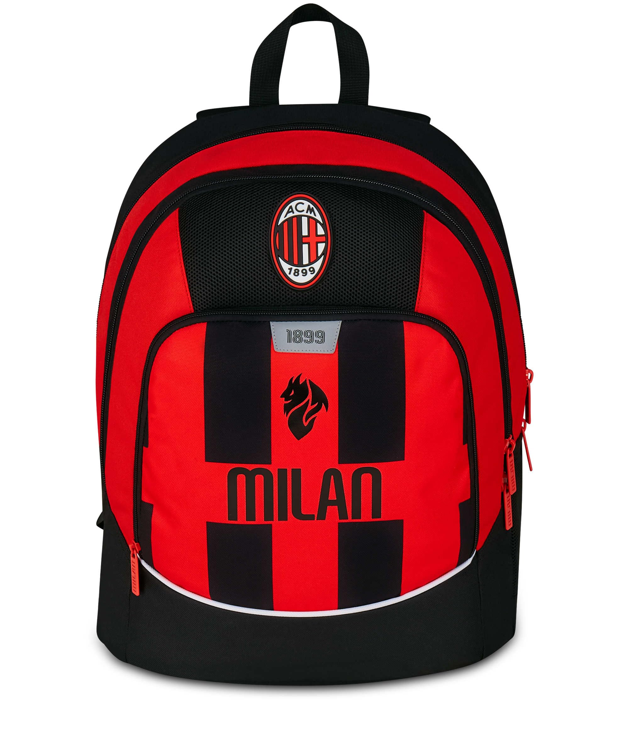 Seven Milan Zaino Scuola Advanced, Rosso e Nero, Squadra Calcio, Doppio Scomparto e Tasca per Borraccia, 29 L,Scuola Elementare, Zaino Bambino