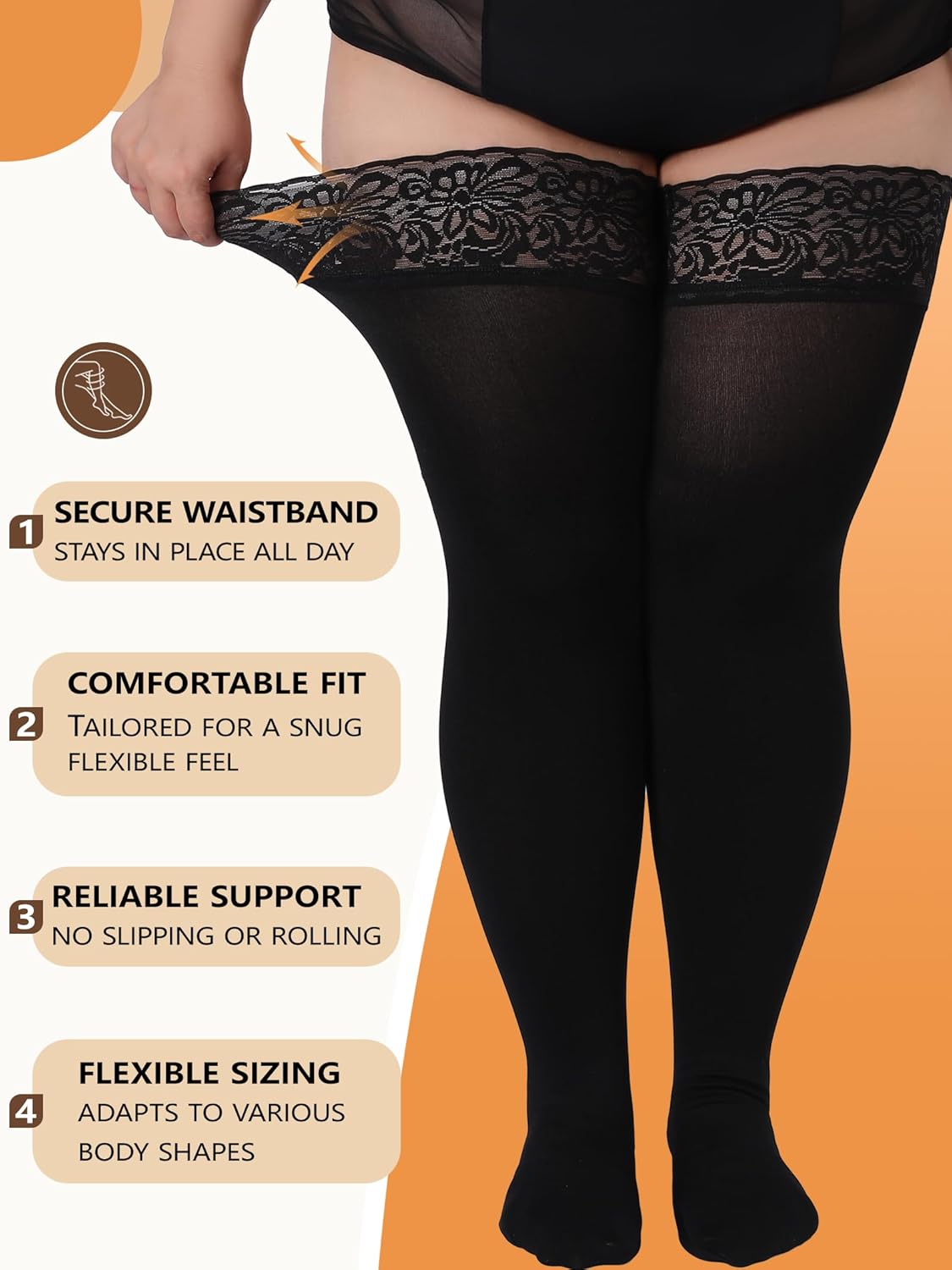 DORALLURE Plus Size Fleece Lined Thigh High Stockings for Women Opaque Lace Top Thermal Pantyhose Tights - Image 5