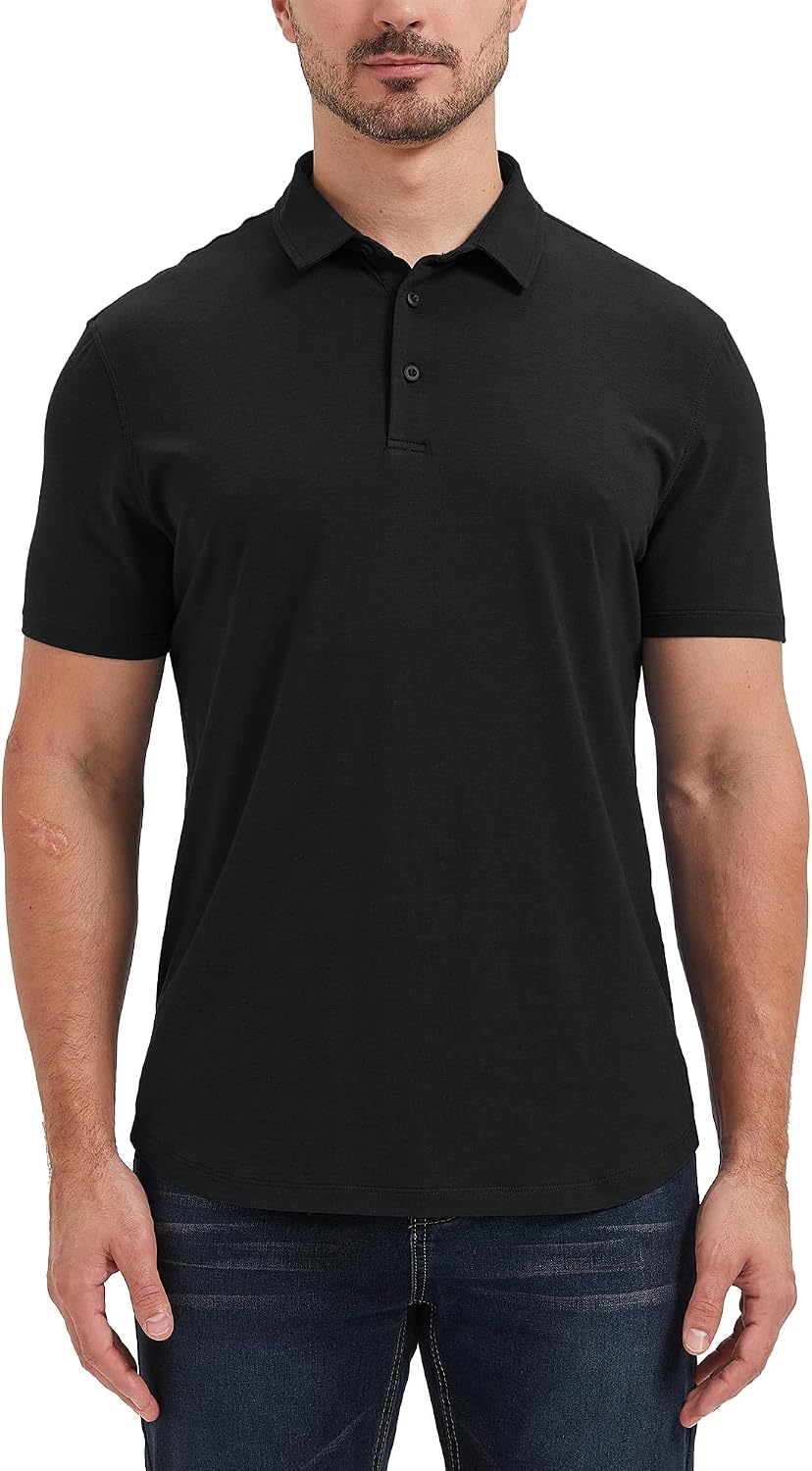 netdraw Mens Ultra Soft Bamboo Viscose Polo Curved Hem UPF 50+ Short Sleeve Casual Collared Golf Shirt