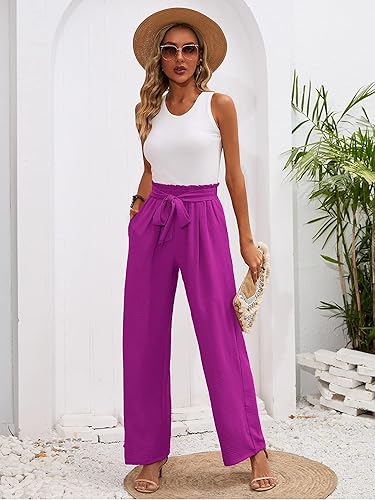 Miniatura 5 de Heymoments Pantalones de descanso de pierna ancha para mujer con bolsillos, ligeros, de cintura alta, ajustables, con lazo para amarrarlos,