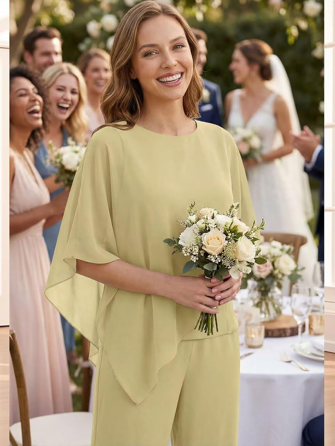 3 PCS Mother of The Bride Pant Suits for Women Chiffon Dressy Wedding Guest