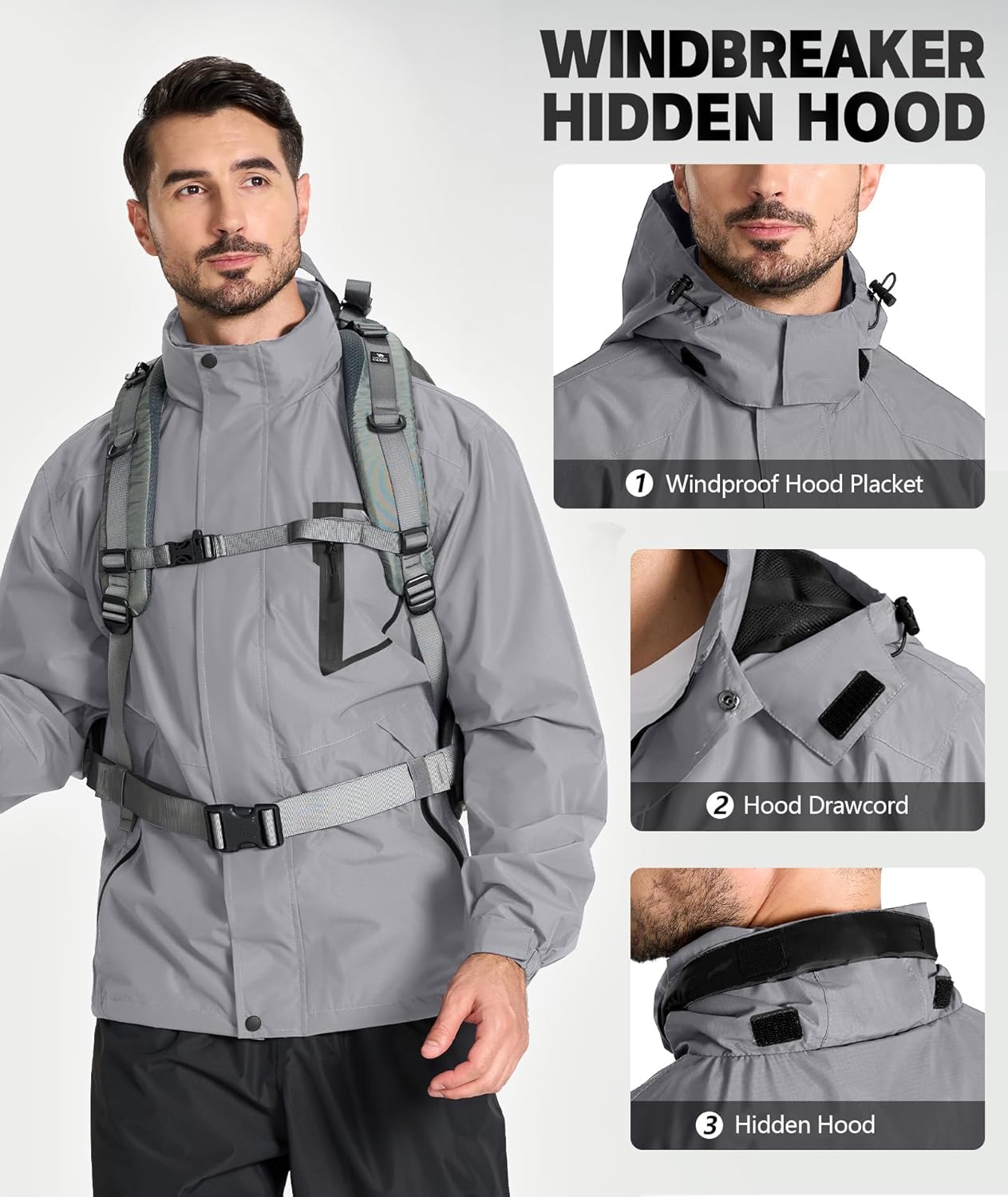SWISSWELL Mens Rain Jackets Lightweight Waterproof Windbreaker Jackets Rain Coats with Hood for Golf Fishing Hiking
