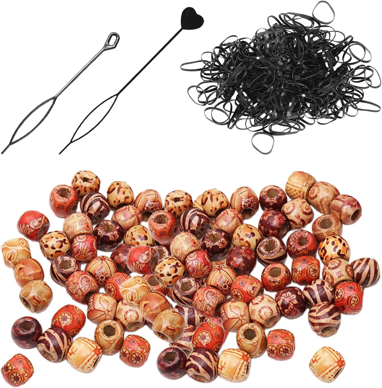 400 Wooden Craft Beads, Punched Wooden Beads, Colorful Wooden Beads, Hair Decoration Wooden Beads, Braided Hair Wooden Beads, Creative Pattern Wooden Beads, Braiding Accessories