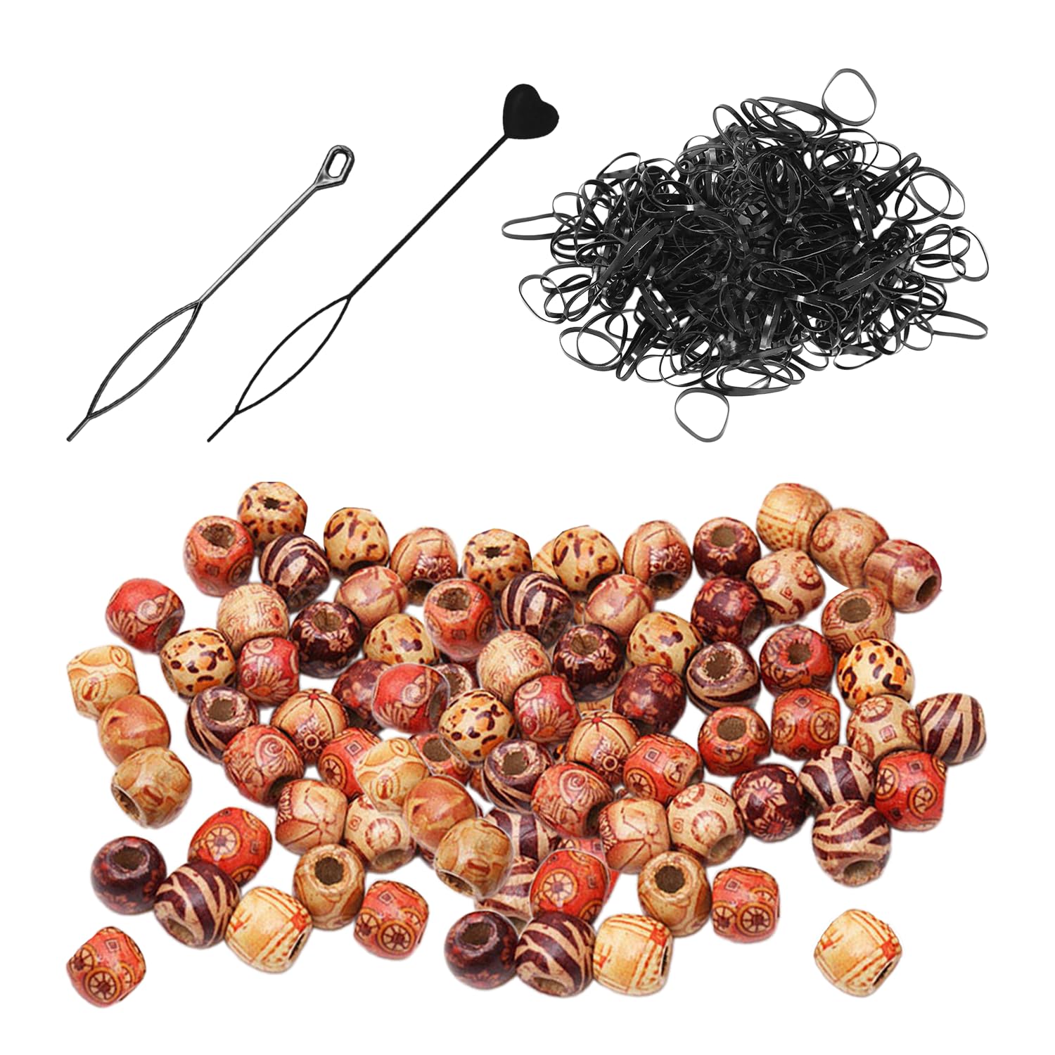 400 Wooden Craft Beads, Punched Wooden Beads, Colorful Wooden Beads, Hair Decoration Wooden Beads, Braided Hair Wooden Beads, Creative Pattern Wooden Beads, Braiding Accessories