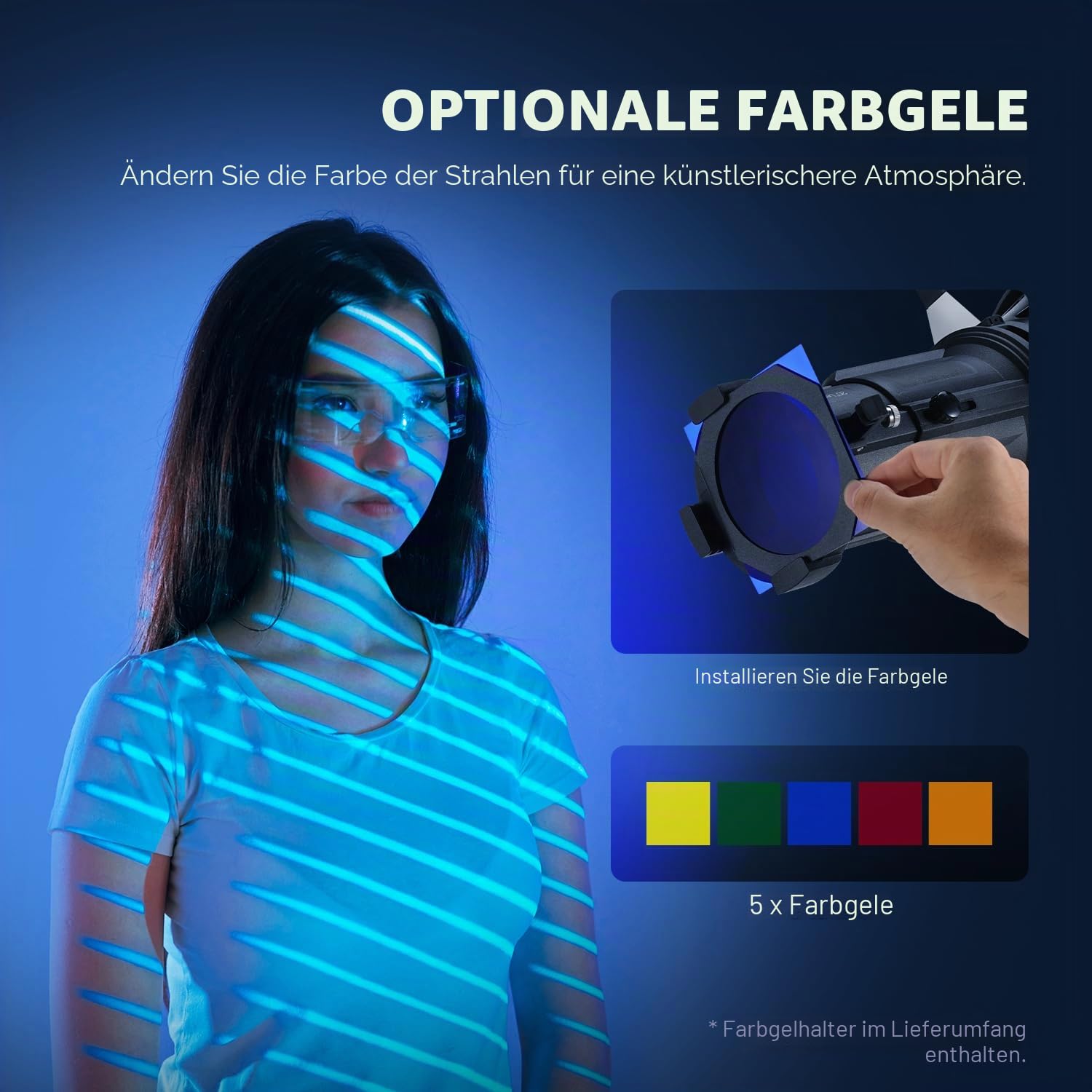 NEEWER Spotlight Snoot mit 20° Projektionsobjektiv, einstellbarem Fokus, 16 Metallgobos, 5 Farbgels, Tasche, konischer Snoot für Bowens Mount LED Dauerlicht Studio Videoleuchte bis 300W, LS-39