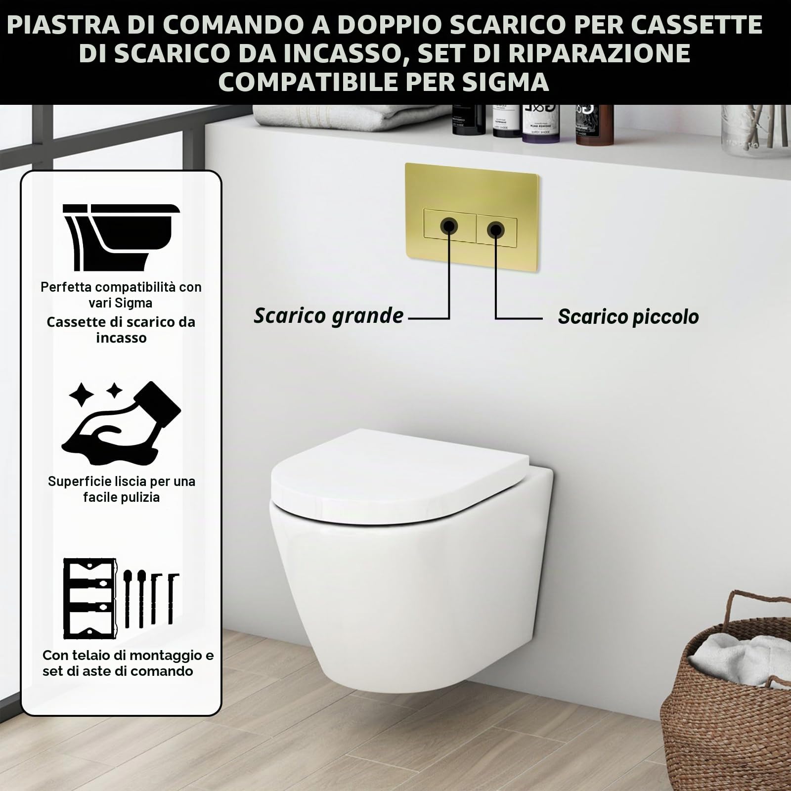 Placca di comando WC, piastra di scarico a doppio scarico compatibile con GEBERIT SIGMA01 UP300/320, placca di ricambio 115.770.11.5, oro