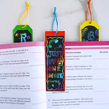 Winlyn 48 Sets 6 Styles Magic Color Scratch Bookmarks Craft Kits Rainbow Scratch Paper Art Sets for Kids Students Party Favors DIY Bookmarks Bulk with Scratching Tools Ribbons for Classroom Activities