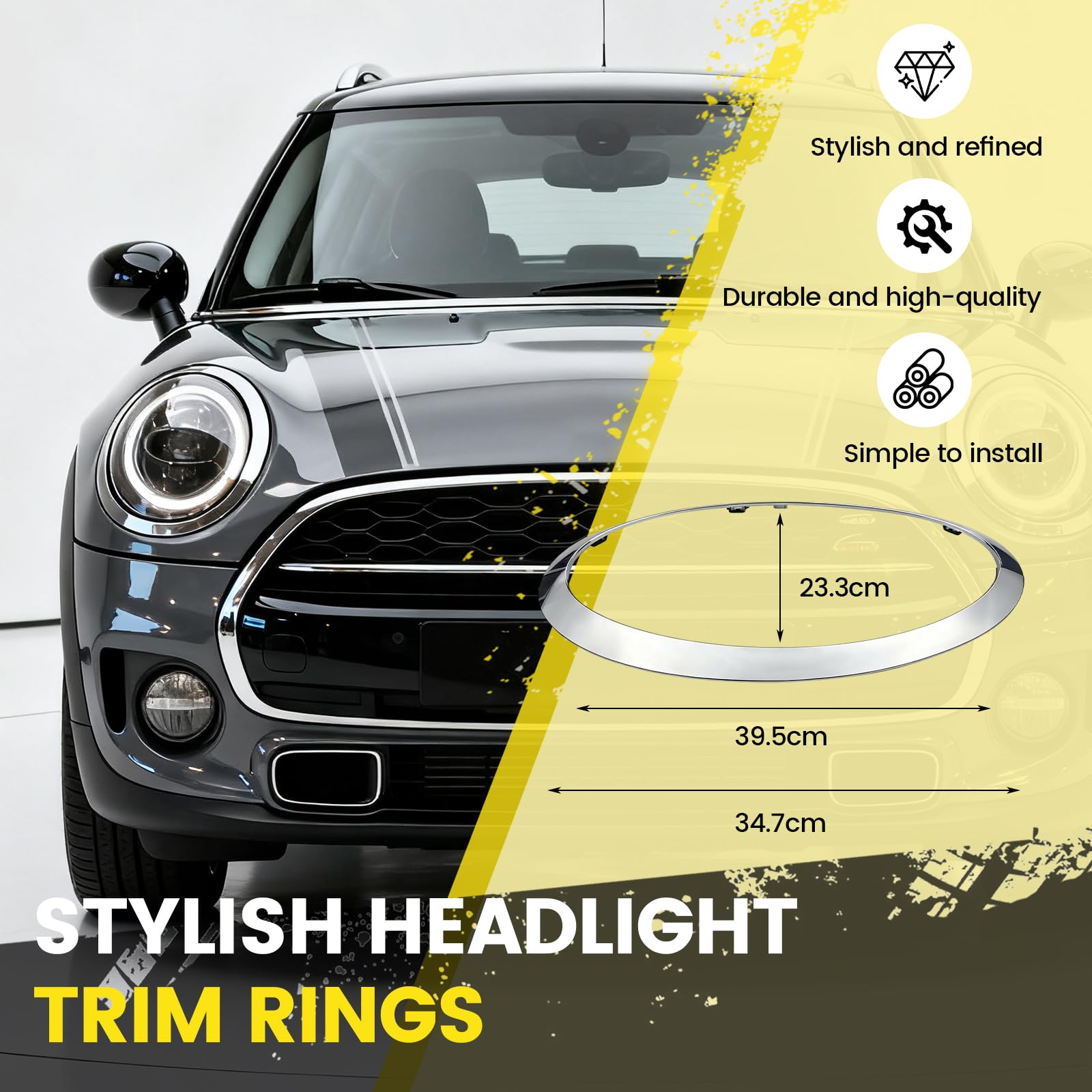 2 unidades Anillo Decorativo Para Faros Delanteros Compatible con MINI COOPER F55 F56 F57, Cubierta de Anillo para Faros Delanteros OEM 51137300631, 51137300632, 51712355791, 51712355798