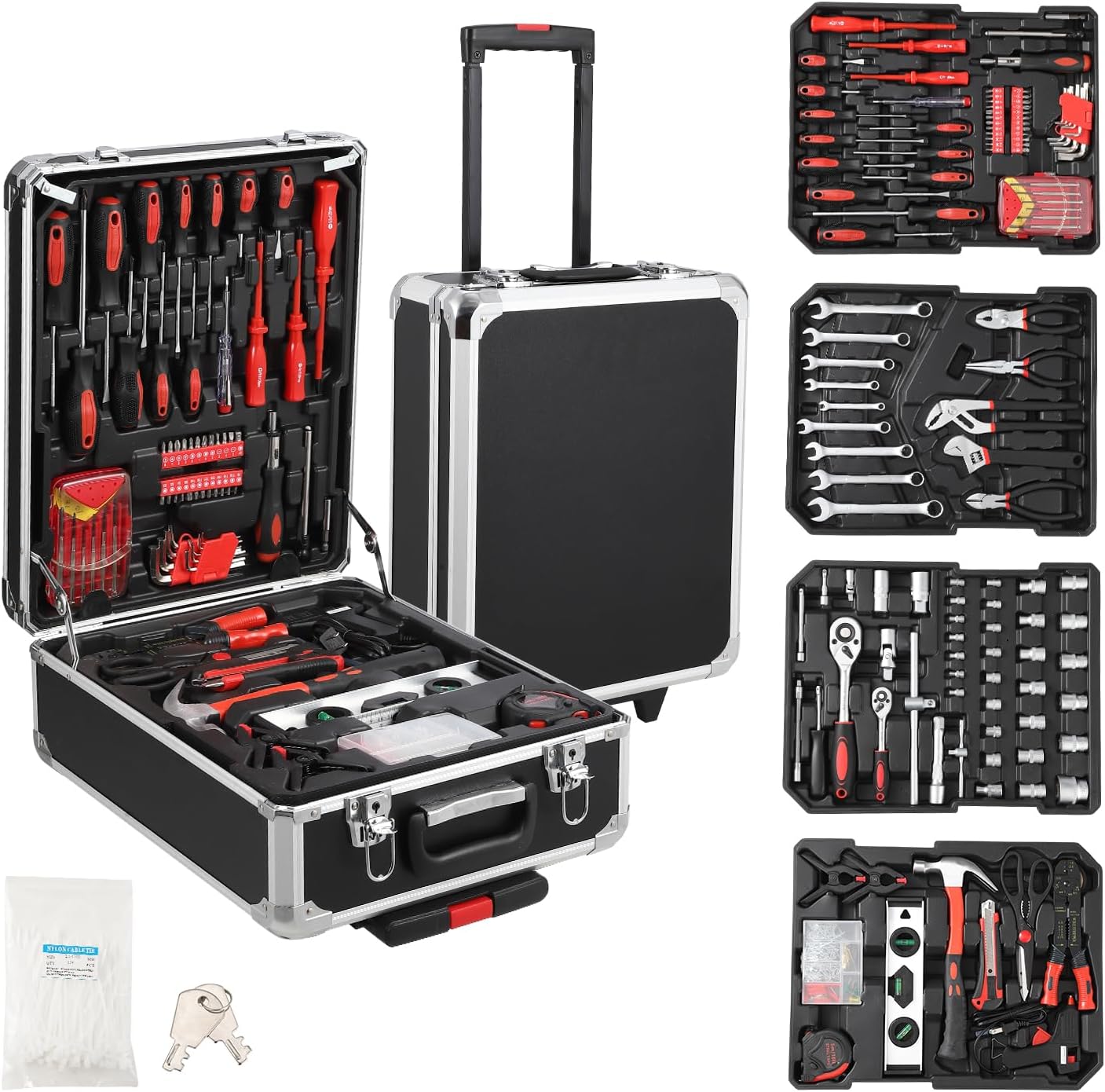 800-Piece Professional Mechanics Tool Set - Heavy-Duty Socket Wrenches & Complete Hand Tools with Rolling Aluminum Trolley Case | Portable Toolbox Organizer for Home, Auto Repair & DIY Projects