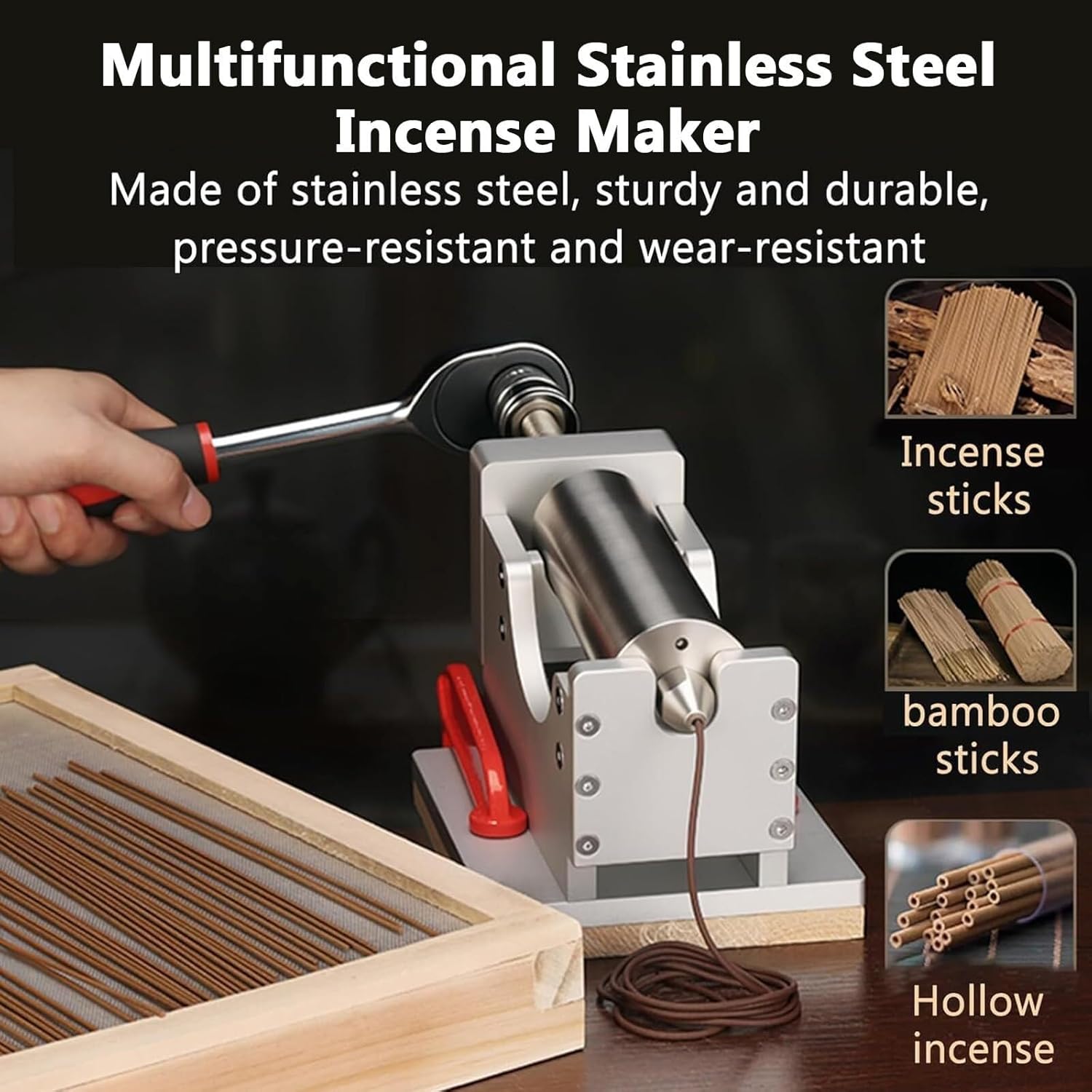 Manual Stick Incense Making Machine, Stainless Steel Clay Extruder with 4 Different Sized Mould (1.5/1.8/2/2.2mm), Thread Incense Making Tools, Multiple Modes, for DIY Fragrance Accessory