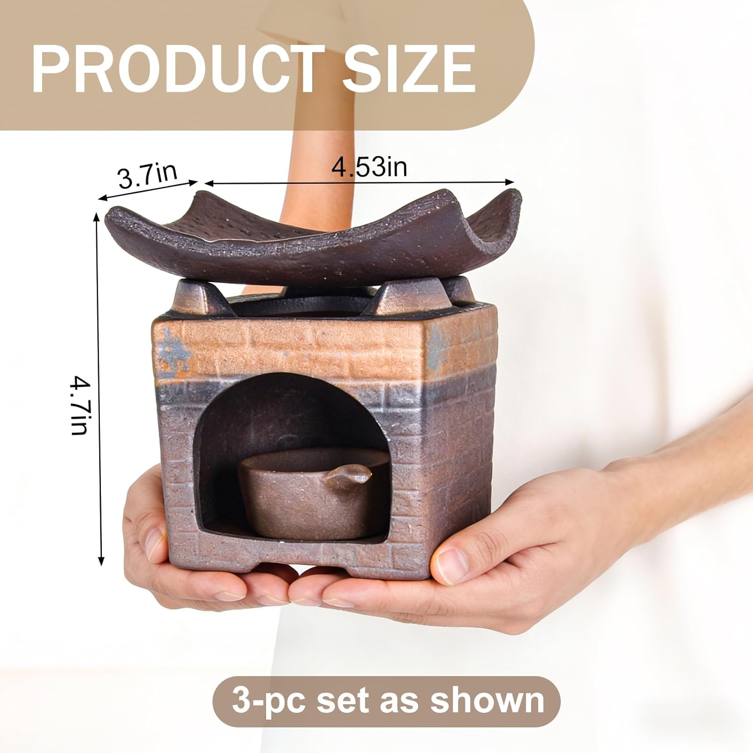 Handmade Ceramic Aromatherapy Diffuser,Herb Burner & Candle Wax Warmer with Tealight Holder, Home Fragrance Accessories for Relaxation & Meditation-B