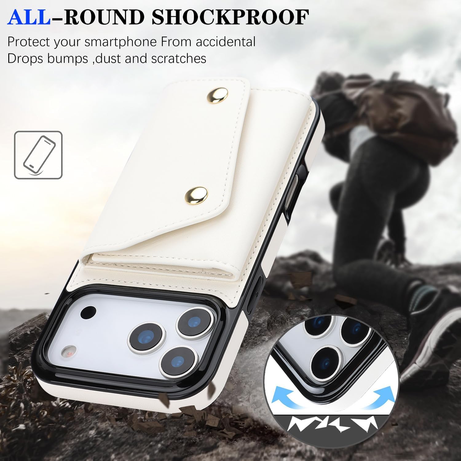 LUVI Compatible with iPhone 17 Pro Max Wallet Case with Lanyard Card Holder Crossbody Neck Strap Wrist Strap with Credit Card PU Leather Flip Purse Cover for Women White - Image 5