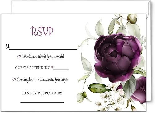 Miniatura 1 de Paper Clever Party Tarjetas y sobres de respuesta de pasión púrpura (paquete de 25) insertos de invitación de boda tarjeta RSVP para cualquier