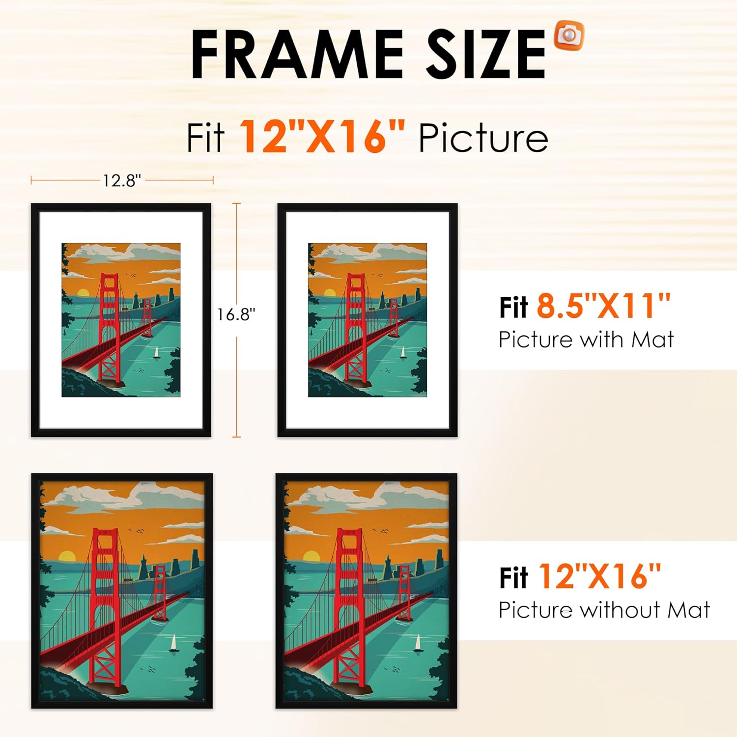 FIXSMITH 12x16 Picture Frame Set of 4, Photo Frame with HD Plexiglass, Display Pictures 8.5x11 with Mat or 11x17 Without Mat, Black Picture Frames Collage Wall Decor, Gallary Wall Frame