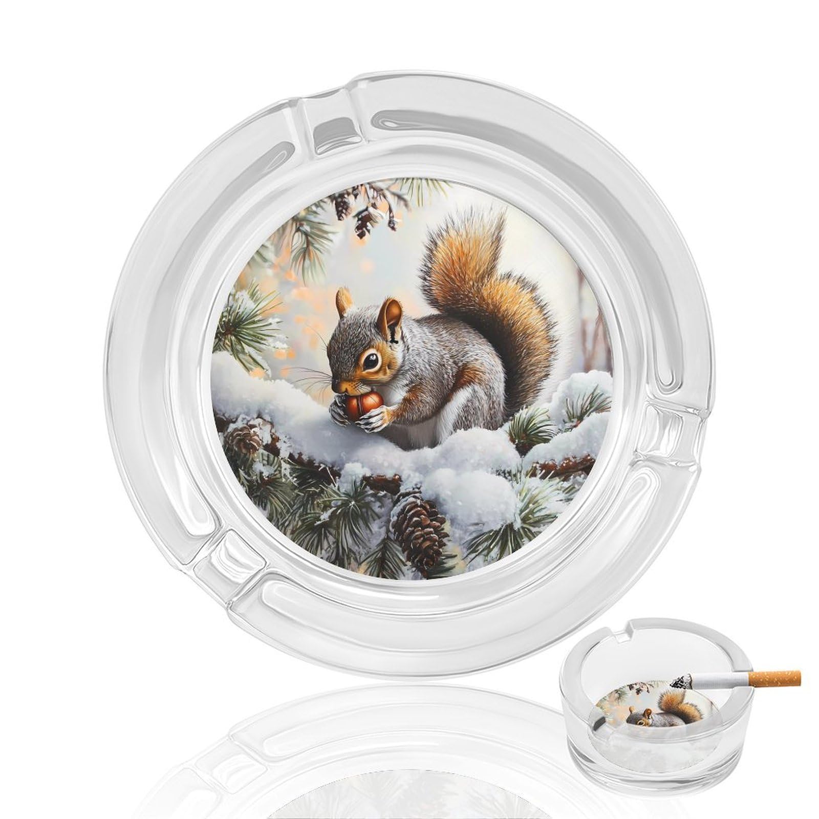 Squirrel Cute Animal Ashtray Portable Round Glass Outdoor Ash Tray for Home Office Garden Pub