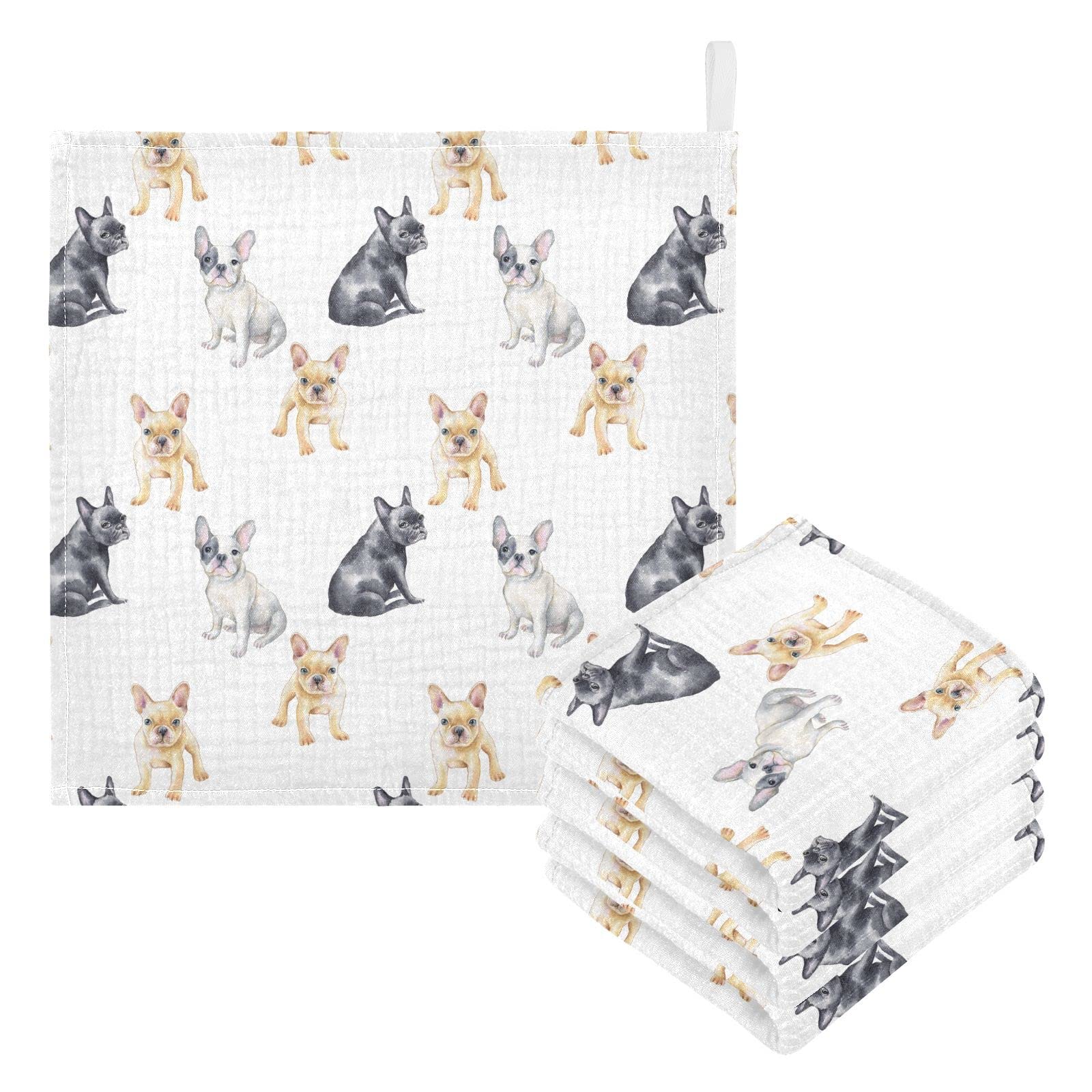 Baby Washcloths Cotton Pets French Bulldog Baby Muslin Washcloths Soft Baby Face Towel for Newborn Infants Baby Wipes, 11.8 X 11.8 Inch, 3 Pack