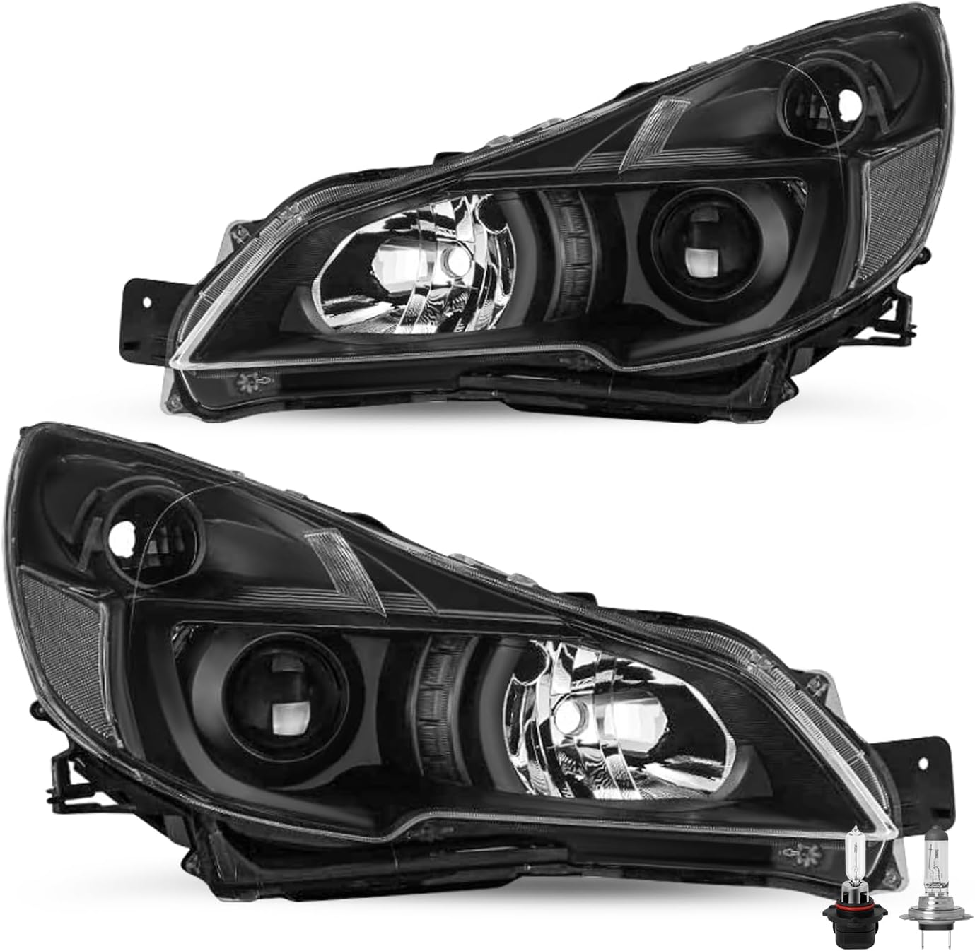 JSBOYAT Headlight Assembly Replacement for 10-14 Subaru Legacy/Outback Corner Projector Driver and Passenger Side (Chrome Housing with Amber Reflector)