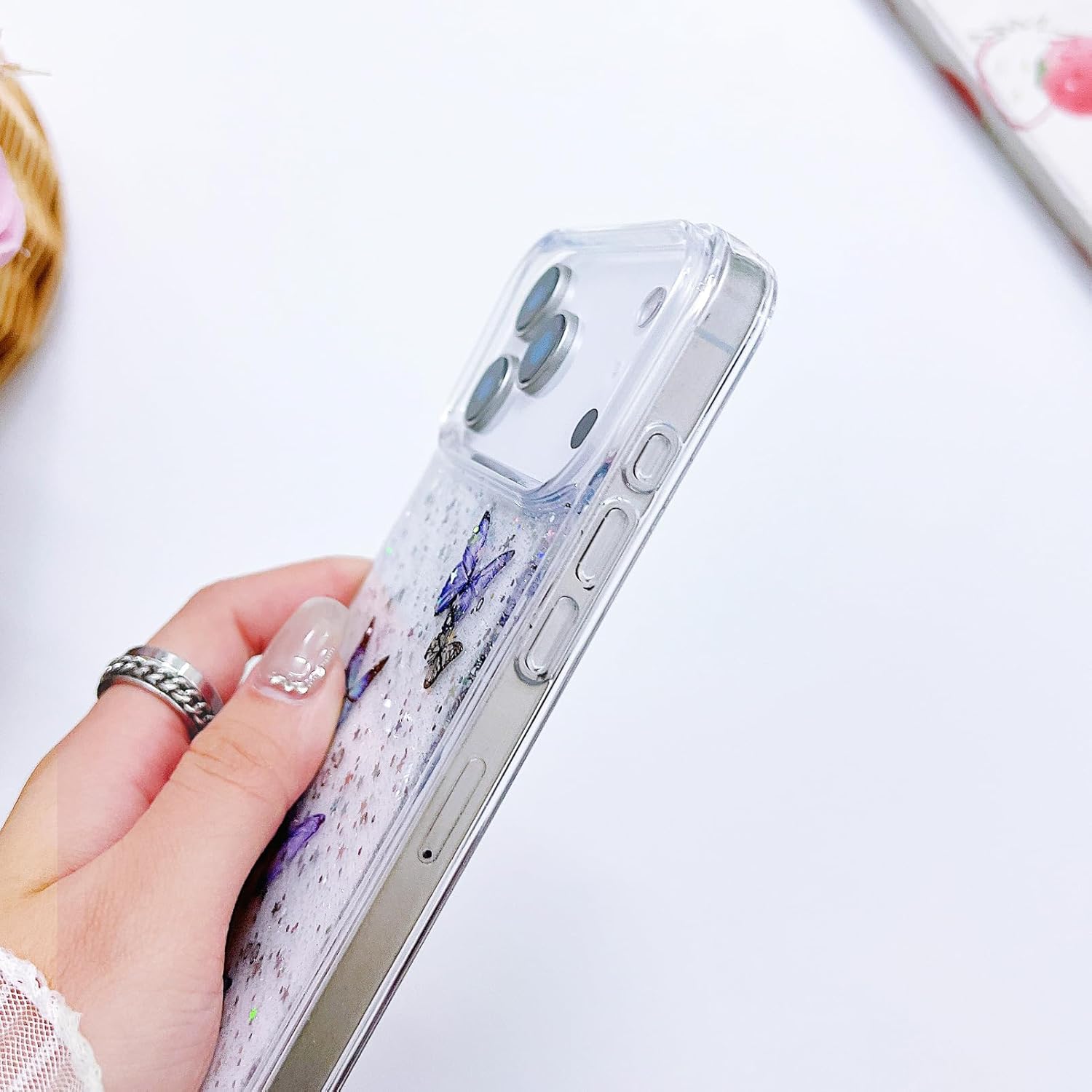 Compatible iPhone 17 Pro Case Clear Butterfly Women Girls Flexible TPU Stars Sparkle Glitter Anti-Scratch Shockproof Protective Phone Cover for iPhone 17 Pro (Purple Butterfly) - Image 5