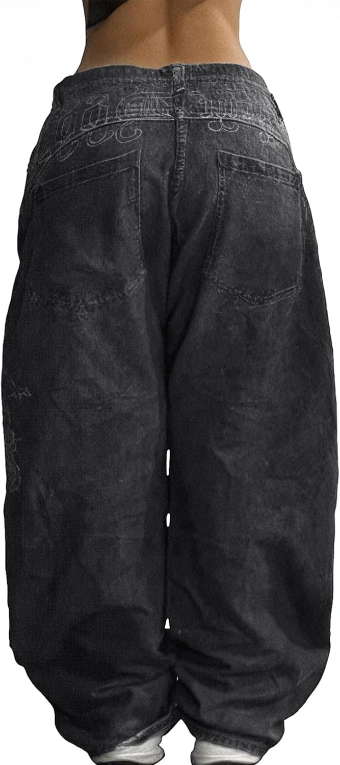 EMMIOL Women Hip Hop 90s Vintage Baggy Jeans Denim Pants Mid Waist Jeans image 5