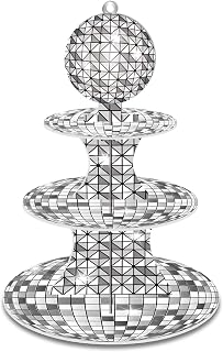3 Tier Silver Disco Cupcake Stand, Disco Theme Cupcake Stand Decoration, Sparkling Lighted Ball Cake Display Stand Party Supplies