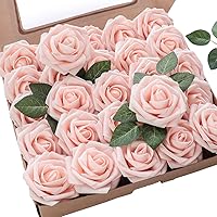 Floroom 25pcs Realistic Blush Foam Artificial Roses with Flexible Stems - Ideal for DIY Wedding Bouquets, Bridal Showers & Party Centerpieces