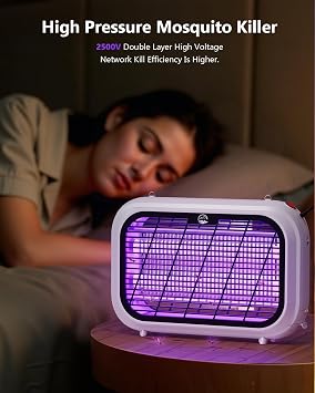 Mosiller Indoor Electric Bug Zapper, Powerful Fly Zapper with Double-Layer High-Voltage Grid, All-Round Mosquito Catcher for Fly, Mosquito, Moth, Gnat, Trap, Removable Tray & 2 Replace Light Tube
