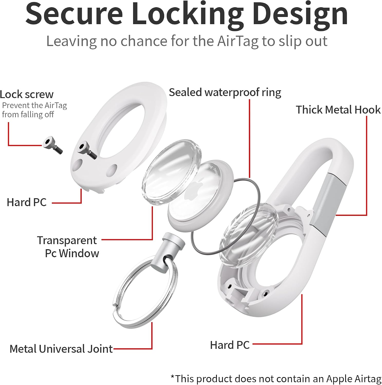 for Airtag Keychain Case, Upgrade IPX8 Waterproof Protective Thick Hard PC Visible Clear Window with Secure Lock,Sturdy Scratch-Resistant Car Keychain for AirTag Holder (1st & 2nd Gen) (White) image 2