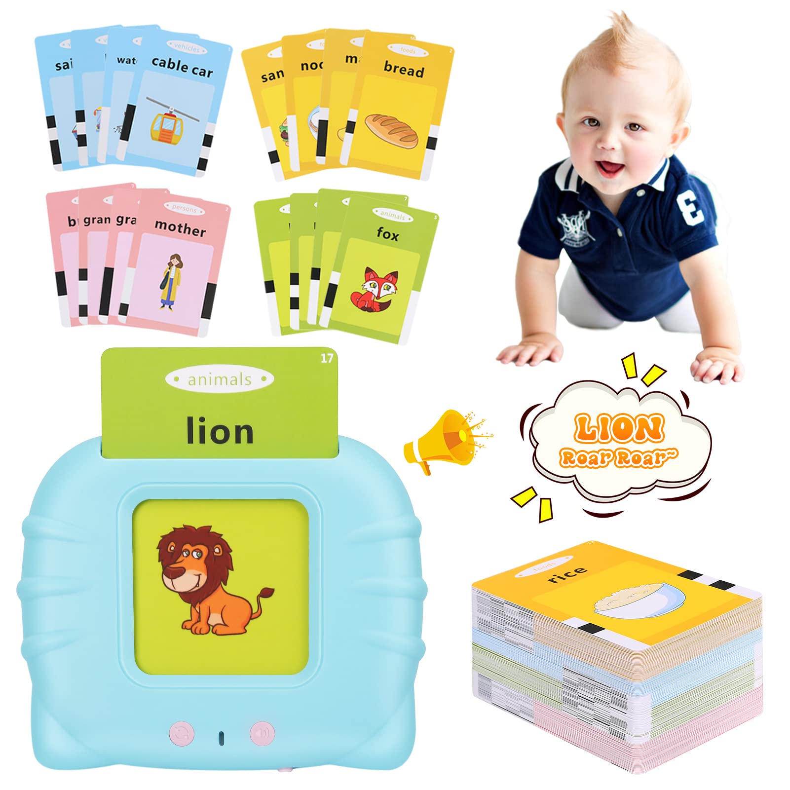 Speech Therapy Toys for Toddlers 1-3, Talking Flash Cards Learning Toys Reading Machine with 224 Words Sound Electronic Autism Toys Best Preschool Easter Birthday Gift for Kids Ages 2 -6