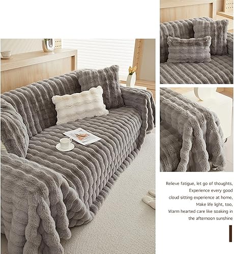 Miniatura 3 de Funda para sofá, funda lavable de una pieza para sofá, funda de cojín gruesa de felpa de conejo para invierno, funda protectora para muebles, gris,