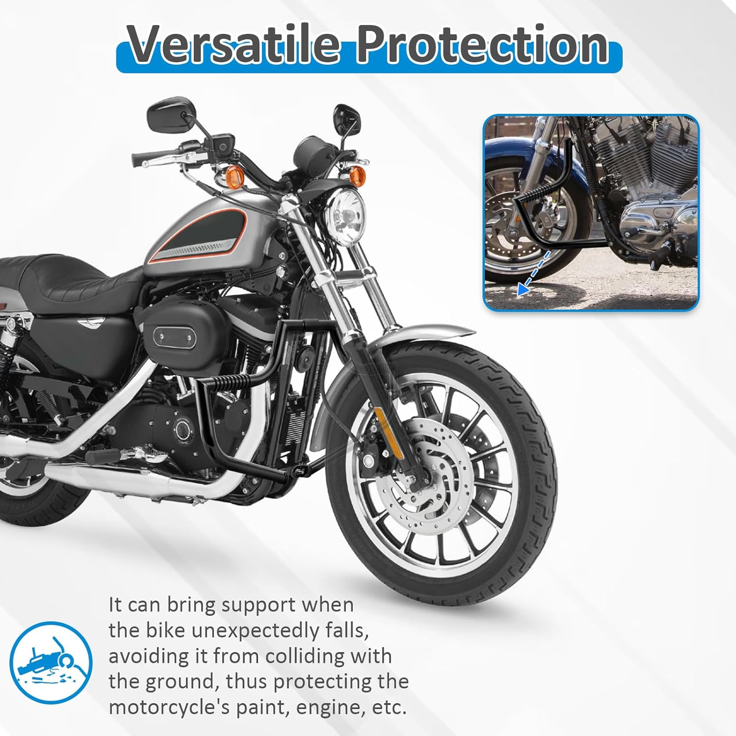 Wsays Front Crash Bar Highway Engine Guard 1 1/4" Diameter Mustache Compatible with Harley Sportster Iron XL 883 1200 2004-2022, Gloss Black