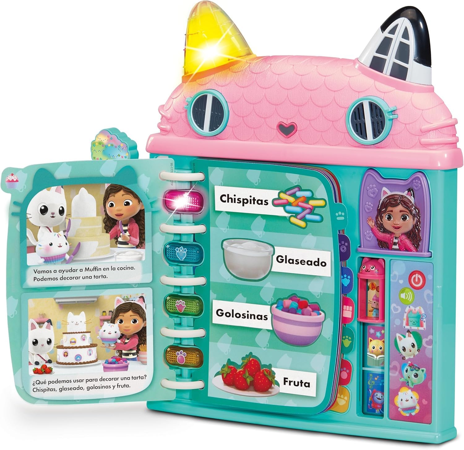VTech - Gat-Censor Libro de Descubrimientos La Casa de Muñecas de Gabby, Juguetes Electrónicos +3 Años, 14 Páginas, Voz Original, Botones Luminosos, Ascensor y Juegos Educativos, Versión ESP