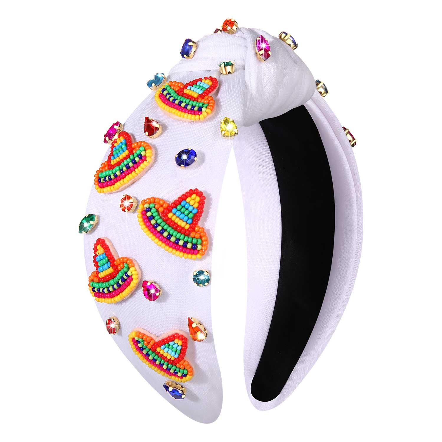 CEALXHENY Brand Mexican Headbands for Women - Cinco De Mayo Headband, Fiesta Hair Accessories, Wide Top Knot Headband with Beaded Words, Rhinestone