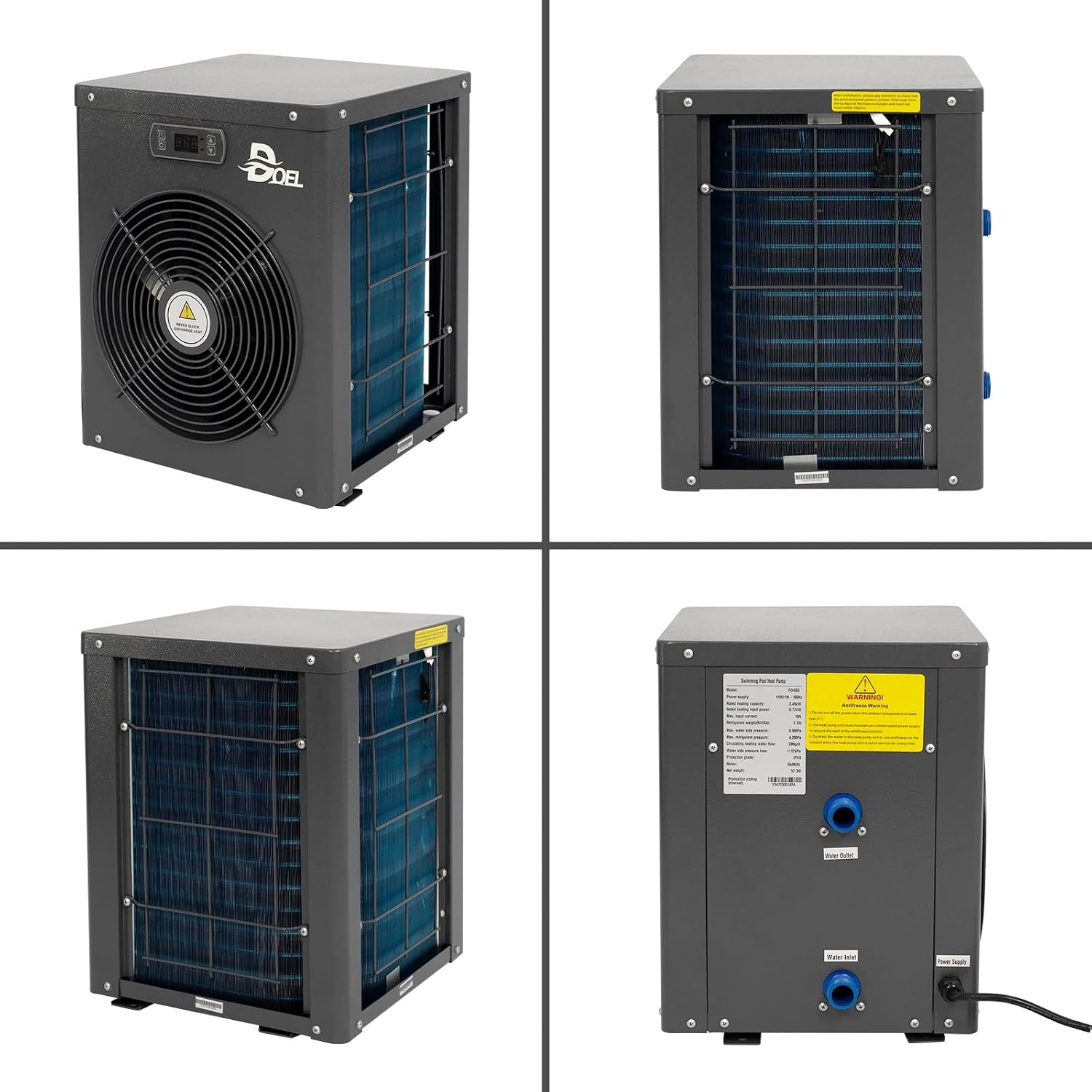DOEL 12000 BTU Mini Swimming Pool Heat Pump for Above-Ground Pools, 3.45 kW Electric Pool Heater with Titanium Heat Exchanger, 110V 60Hz