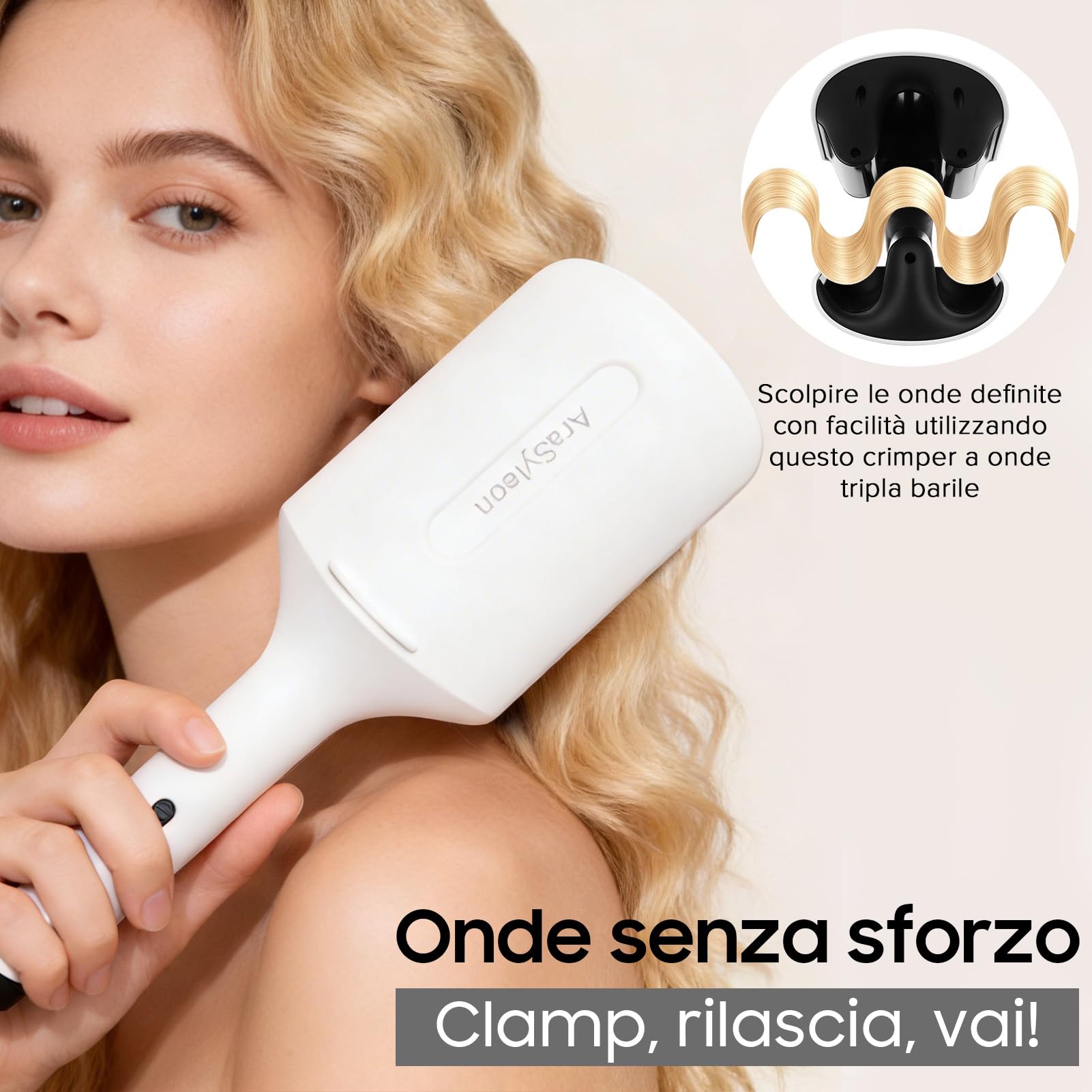 Arricciacapelli per Onde di Spiaggia a 3 Tubi con Ioni e Rivestimento Ceramico 32mm | Temperatura 160-200°C | Perfetto per Principianti | Stiracapelli per Ricci Definiti e Duraturi