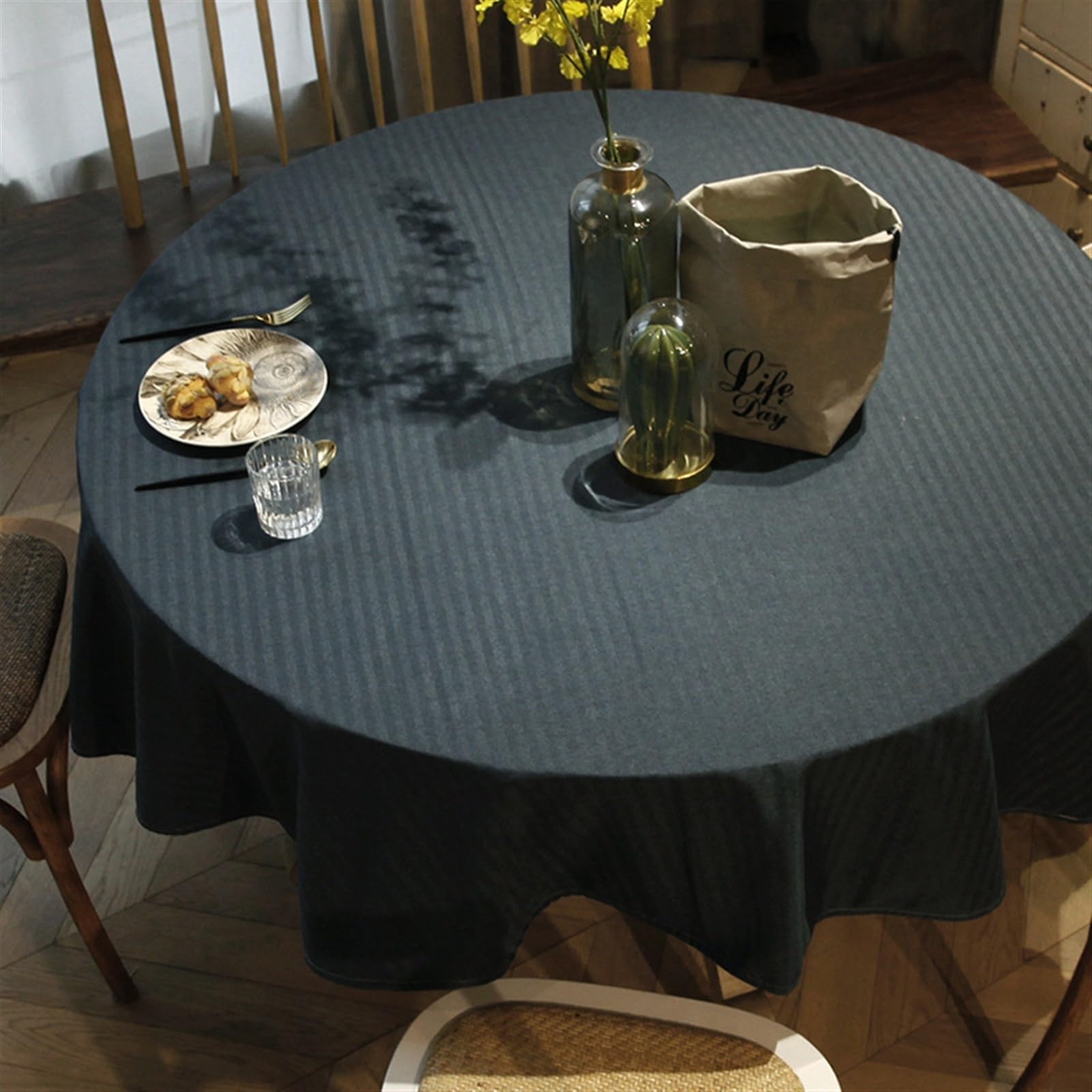 Nappe ronde en coton et lin moderne de 220cm pour table de salle à manger
