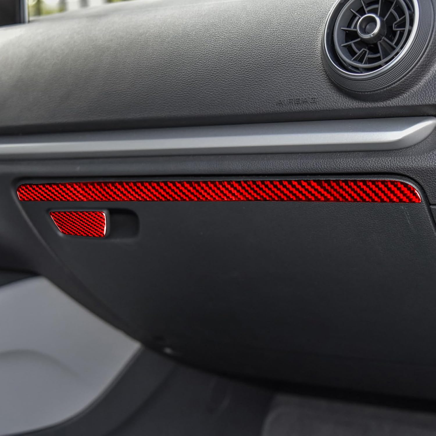 Generic Real Premium Carbon Fiber Sticker Compatible with Audi A3 S3 RS3 8V 2013 2014 2015 2016 2017 2018 2019 Car Glove Box Storage Box Decor Kit Auto Interior Accessories Decal Style B 2PCS Red