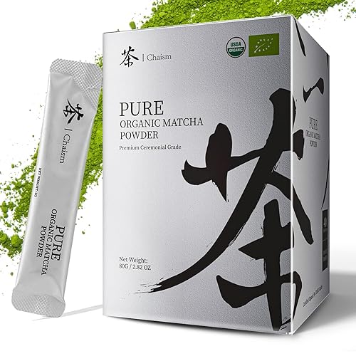Chaism Polvo de té verde matcha de grado ceremonial 40 paquetes de una sola porción primera cosecha de primera calidad vegano orgánico sin gluten